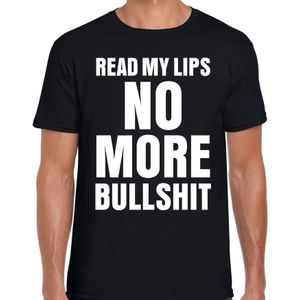 Read my lips NO MORE bullshit fun tekst t-shirt zwart heren - Feestshirts