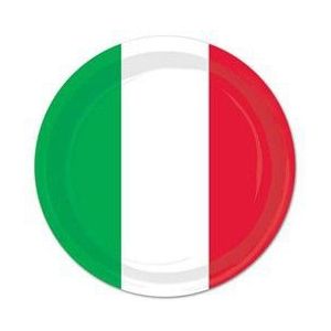 16x stuks Kartonnen bordjes Italie/Italiaanse vlag print 23 cm - Feestbordjes