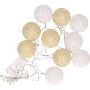 Feestverlichting lichtsnoer met katoenen balletjes wit/goud 300 cm - Lichtsnoeren