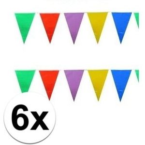 6x stuks gekleurde plastic vlaggetjes 10 meter - Vlaggenlijnen