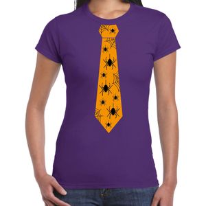 Halloween/thema verkleed feest stropdas t-shirt spinnen voor dames - paars - Feestshirts