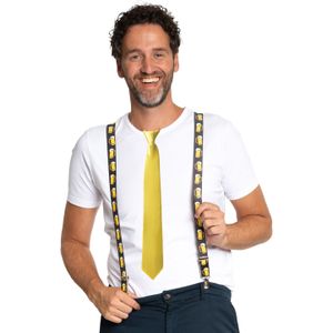 Carnaval verkleedset bretels en stropdas Oktoberfest - geel - volwassenen - feestkleding - Verkleedattributen