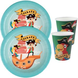 Piraten thema feest wegwerp servies set - 20x bordjes / 20x bekers - Feestpakketten