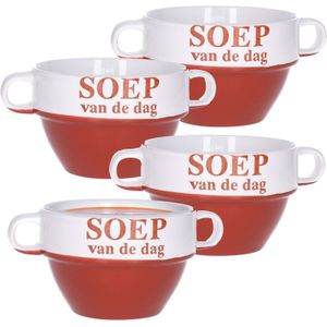 Soepkommen - 4x - Soep van de dag - keramiek - D12 x H8 cm - Bordeaux rood - Stapelbaar