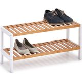 Zeller - Shoe Rack with 2 shelves, bamboo/MDF, white