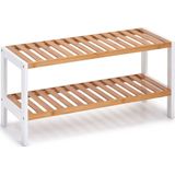 Zeller - Shoe Rack with 2 shelves, bamboo/MDF, white