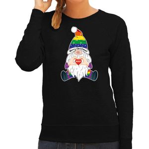 Foute Kersttrui/sweater voor dames - Pride Gnoom - zwart - LHBTI/LGBTQ kabouter - kerst truien