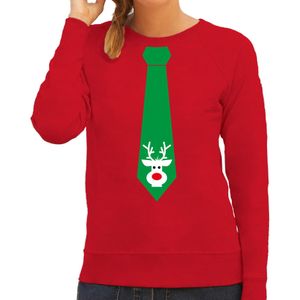 Stropdas Kersttrui/kerst sweater rendier rood voor dames - kerst truien