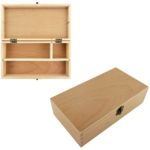Tekendoos - 3 vaks indeling - hout - opbergbox - 25 x 13 cm - Potlodendozen