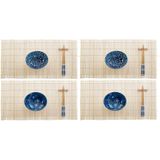 16-delige sushi serveer set keramiek voor 4 personen wit/blauw - Bordjes