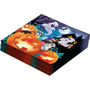 Halloween/horror pompoen servetten - 24x - oranje - papier - 33 x 33 cm - Feestservetten