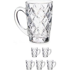 Set van 6x stuks luxe Espresso koffieglazen 110 ml met oor - Type Diamant - Transparant stevig kwaliteitsglas