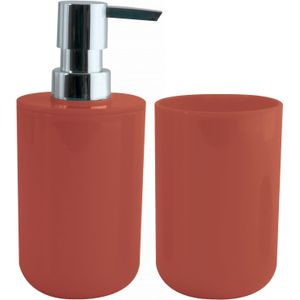 MSV Zeeppompje en drink/tandenborstel beker - badkamer set Porto - kunststof - terracotta