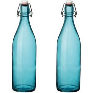 5x stuks turqouise giara flessen met beugeldop 30 cm van 1 liter - Drinkflessen
