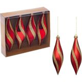 Kersthangers - druppels - 8x stuks - kunststof -  rood/goud -15 cm - Kersthangers