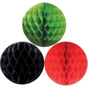 Kerstversiering set van 6x papieren kerstballen 10 cm zwart groen en rood - Kerstbal