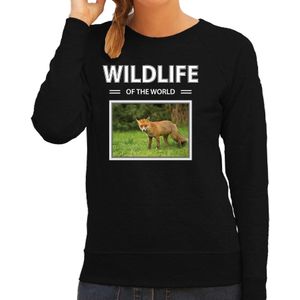 Vos sweater / trui met dieren foto wildlife of the world zwart voor dames - Sweaters