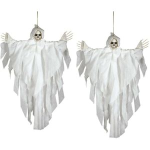 2x stuks horror hangdecoratie spook/geest pop wit 75 cm - Halloween poppen