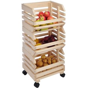 3-Delige houten fruitkar / karretje met houten fruitkisten 80 cm - Opberg trolley