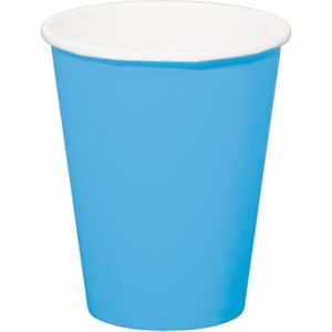 8x stuks drinkbekers van papier blauw 350 ml - Feestbekertjes