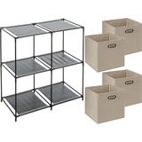 5Five Kastmandjes/opberg manden - beige - 4x stuks van 29 Liter - Metalen rekje is 67 x 68 cm