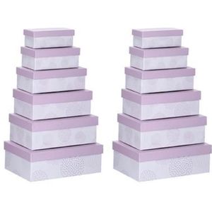 Set van 12x stuks pastel paarse cadeaudoosjes 16,5-28,5 cm rechthoekig - cadeaudoosjes