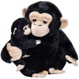 Pluche zwarte chimpansee aap met baby knuffel 38 cm speelgoed - Knuffel bosdieren