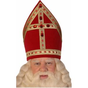 Luxe kokermijter Sinterklaas katoenfluweel - Verkleedhoofddeksels