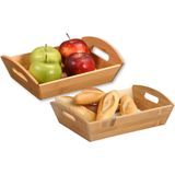 Kesper Brood/fruit mandje - 2x - bamboe - beige - L26 x B19 x H7 cm - met handvaten