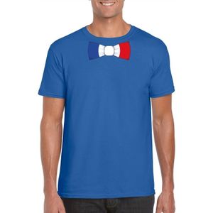 Blauw t-shirt met Frankrijk vlag strikje heren - Feestshirts