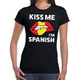 Kiss me i am Spanish t-shirt zwart dames - Feestshirts