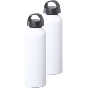Bellatio Design Waterfles/drinkfles/sportfles - 2x - glans wit - aluminium - 800 ml - schroefdop