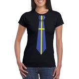 Zwart t-shirt met Zweden vlag stropdas dames - Feestshirts