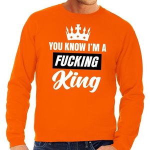 Oranje You know i am a fucking King sweater heren - Feesttruien