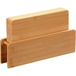 Broodplankjes met houder - set 5x stuks - bamboe hout - 24 x 15 cm - Snijplanken