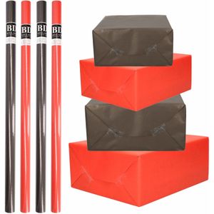 8x Rollen kraft inpakpapier pakket zwart/rood Halloween/Kerst 20 x 70 cm - Cadeaupapier