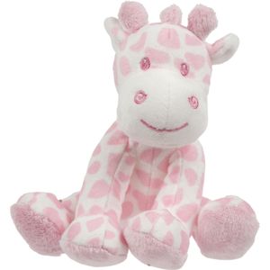 Suki Gifts pluche gevlekte giraffe knuffeldier - roze/wit - zittend - 14 cm - Knuffelberen