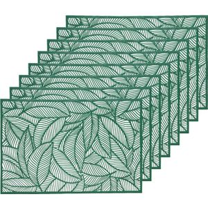 8x Groene placemats met bladeren print 30 x 45 cm bohemian/modern chique/urban garden woonstijl - Placemats