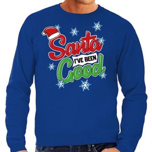 Blauwe foute kersttrui / sweater Santa I have been good voor heren - kerst truien