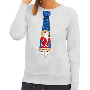 Foute kersttrui stropdas met kerstman print grijs voor dames - kerst truien