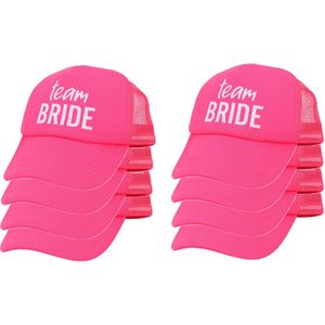 Vrijgezellenfeest baseballcap/petje - 8x - Team Bride - roze - dames - polyester - Verkleedhoofddeksels