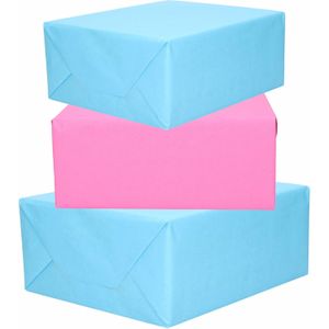 6x Rollen kraft inpakpapier roze en lichtblauw 200 x 70 cm - Cadeaupapier