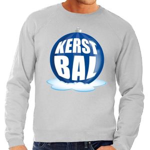 Foute kersttrui kerstbal blauw op grijze sweater voor heren - kerst truien