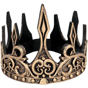 Carnaval verkleed konings kroon - oud goud kleur - plastic - heren - middeleeuwen - steige kwaliteit - Verkleedhoofddeksels