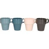 Excellent Houseware koffie/thee mokken - 8x - stapelbaar- aardewerk - 180 ml - multi kleuren