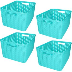 Plasticforte opbergmand/kastmandje - 4x - 18 liter - blauw - kunststof - 28 x 38 x 19 cm