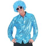 Blauwe pailletten disco blouse voor heren - Carnavalsblouses