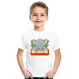 Dieren shirt wit met Slurfie de olifant voor kinderen - T-shirts
