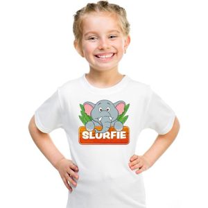 Dieren shirt wit met Slurfie de olifant voor kinderen - T-shirts
