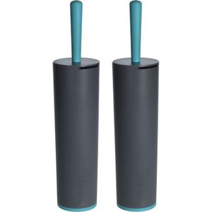 2x Toiletborstels antraciet grijs met turquoise 42 cm - Toiletborstels